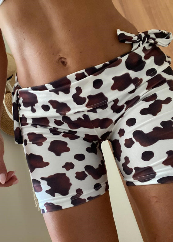 Cow Print Fold Waist Shorts