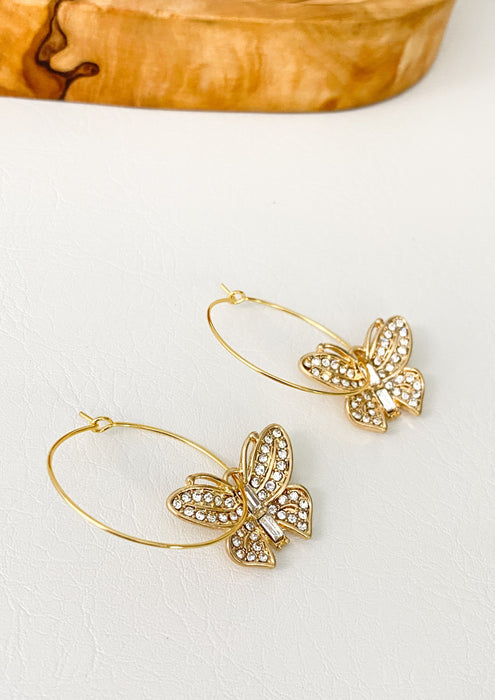 Pendientes de aro con mariposas brillantes