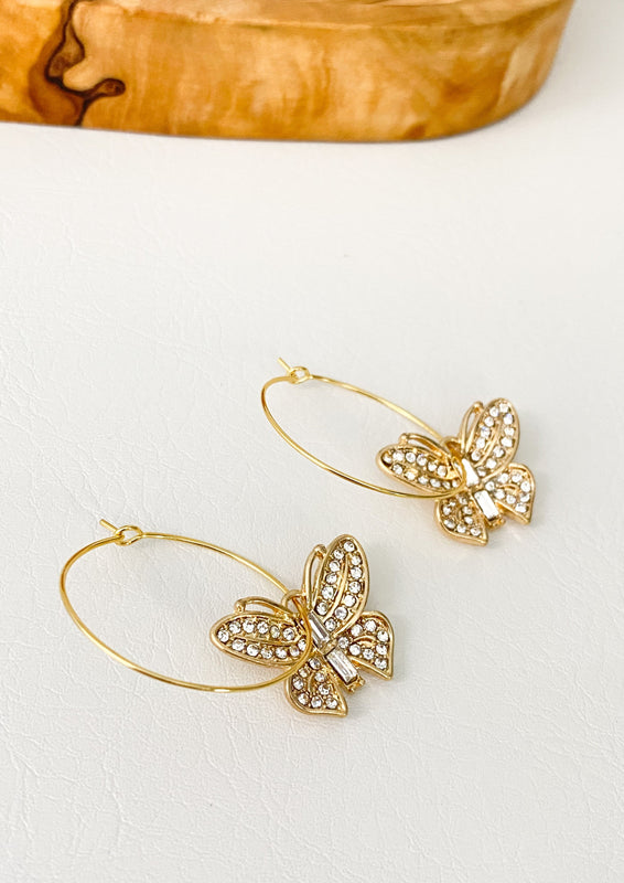 Pendientes de aro con mariposas brillantes