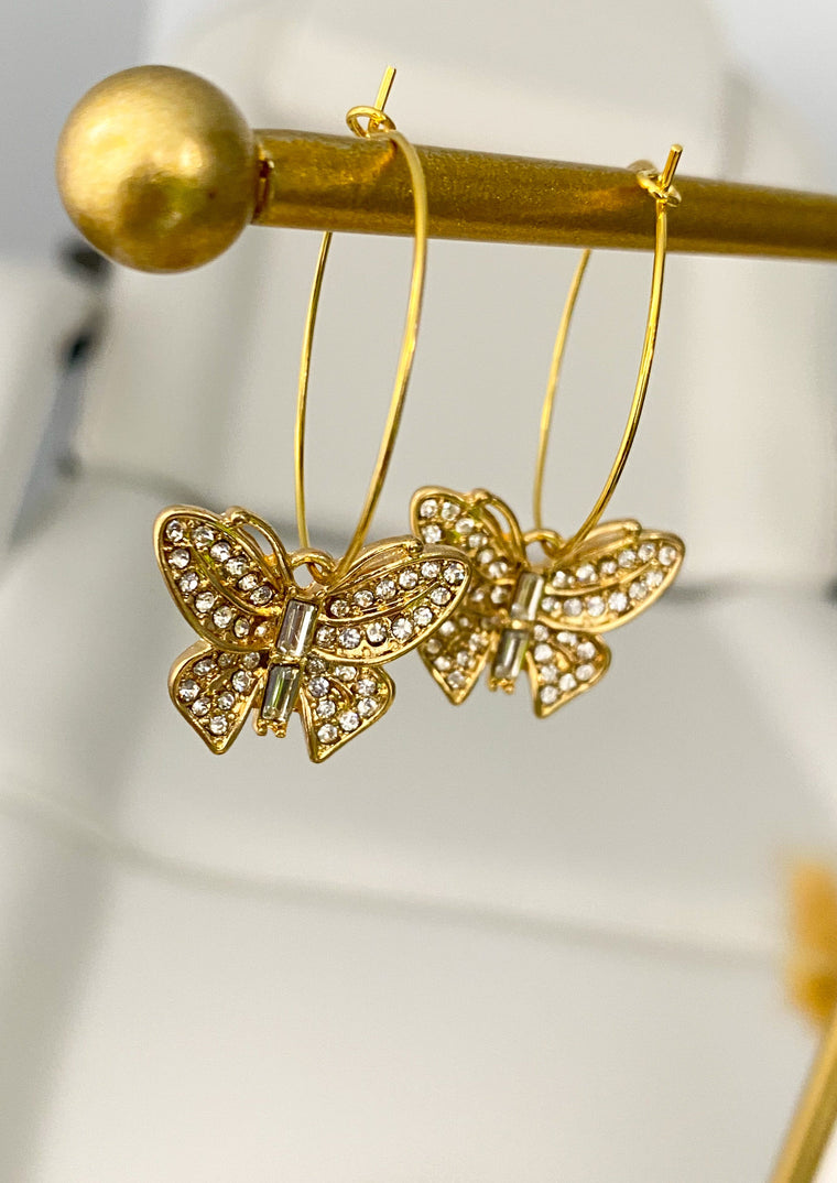 Sparkly Butterfly Hoop Earrings