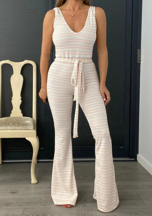 Rainbow Candy Stripe Knit Flare Jumpsuit