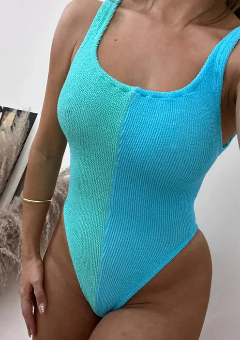 Two Tone Mint & Neon Blue Crinkle Onepiece