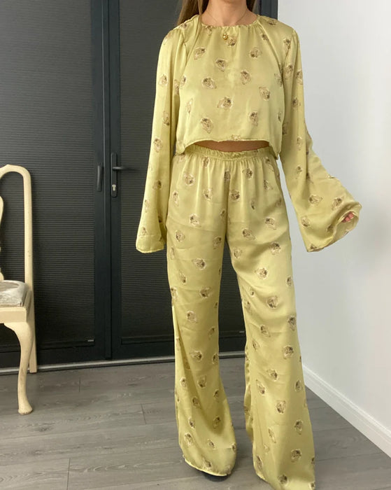 Gold Lion Silky Loose Fit Trouser Co-Ord