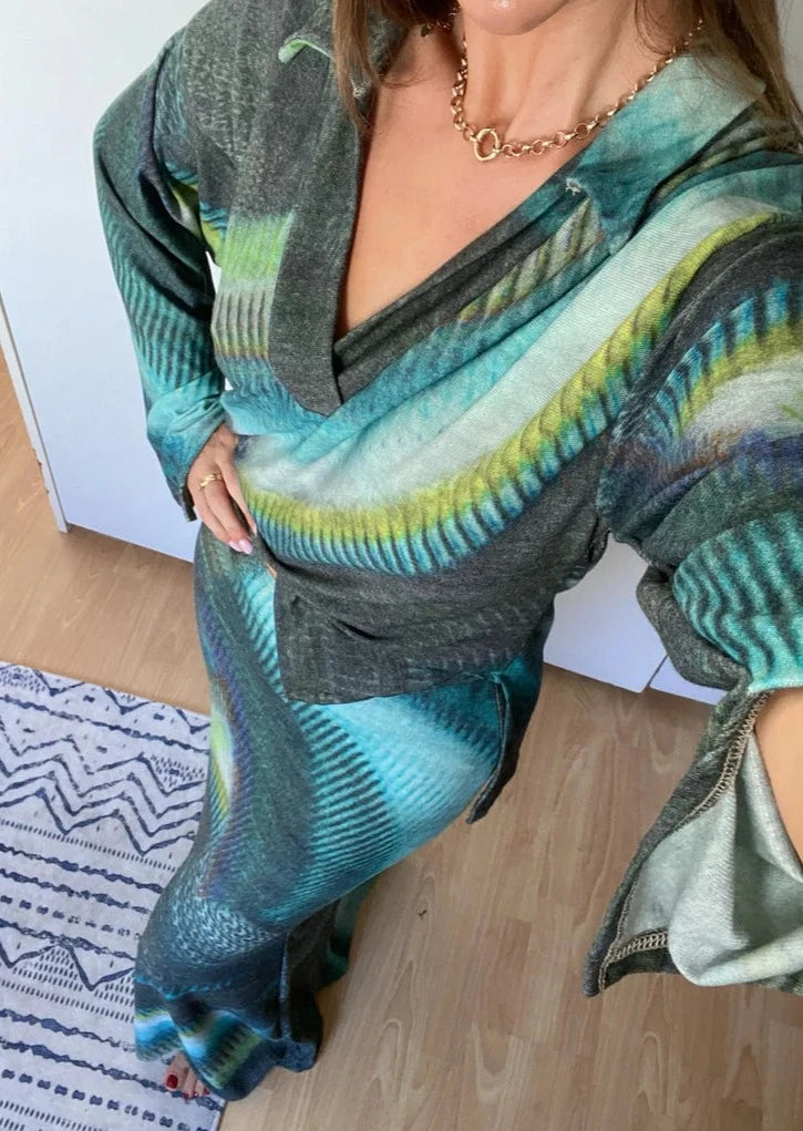 Green Onbre Knitted Maxi Shirt Co-Ord