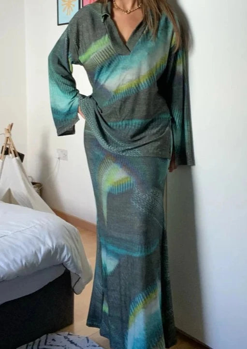 Green Onbre Knitted Maxi Shirt Co-Ord