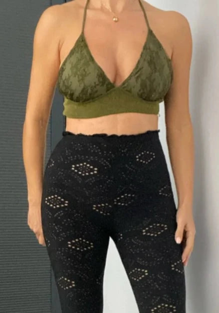 Khaki Lace Mix Crop Bralet