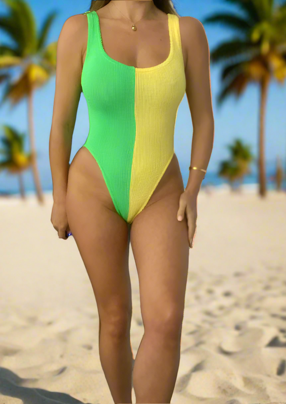 Two Tone Lemon Lime Mix Classic Onepiece