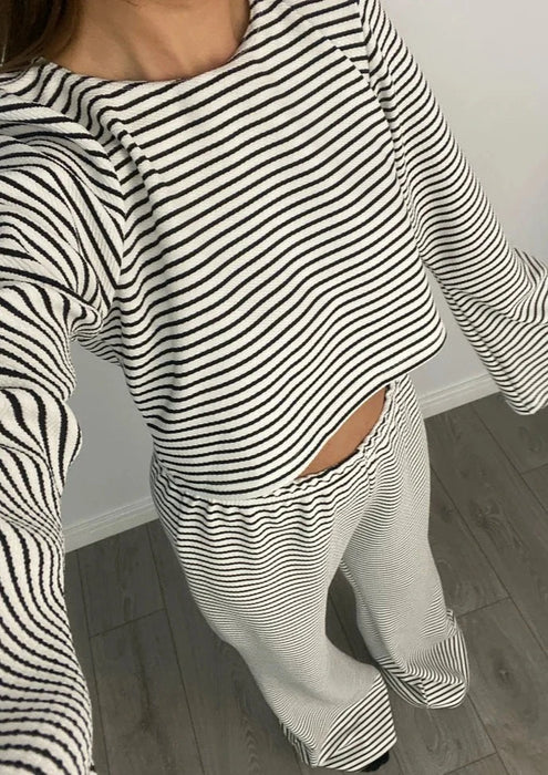 Black & White Stripe Loose Fit Trouser Co-Ord