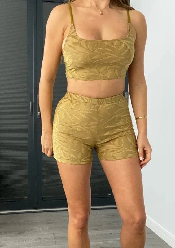 Olive Burnout Devore Shorts Set