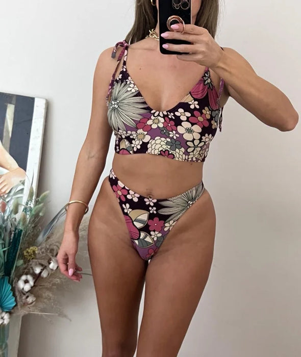 Retro Floral Tie Cami Bikini