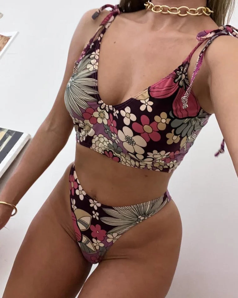 Retro Floral Tie Cami Bikini