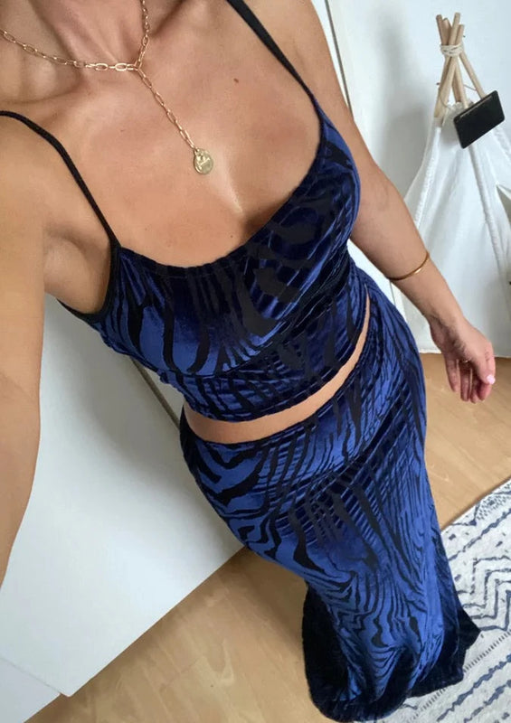 Zebra Devore Velvet Fishtail Maxi Co-Ord