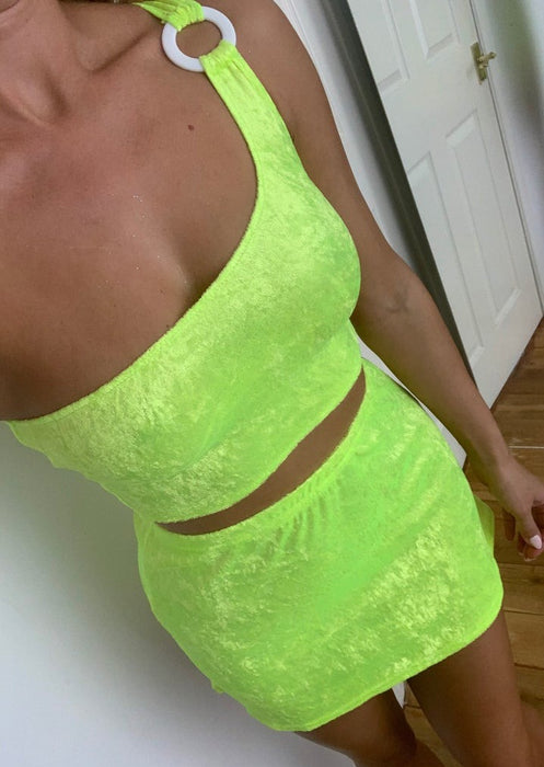 Neon Yellow Velvet Asymmetric Top