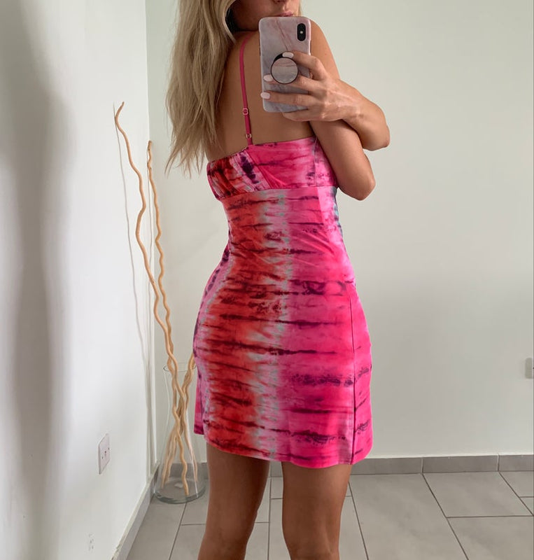 Pink Tie Dye Ruch Bust Dress