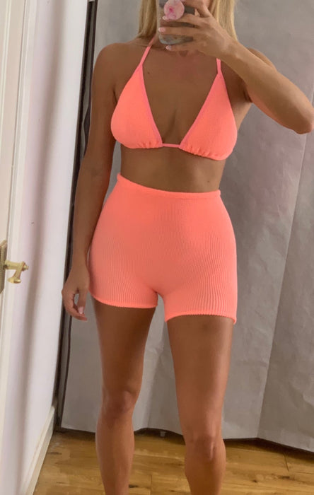 Neon Peach Triangle & Shorts Co-Ord