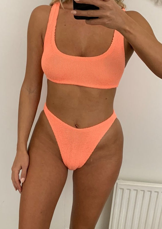 Peach Crinkle Mini Crop Bikini