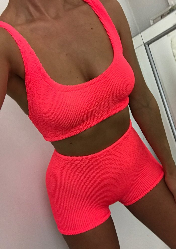 Neon Coral Mini Crop & Shorts Co-Ord – Boho Rose Collection